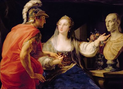 Kleopatra zeigt Octavius die Büste von Julius Caesar von Pompeo Girolamo Batoni